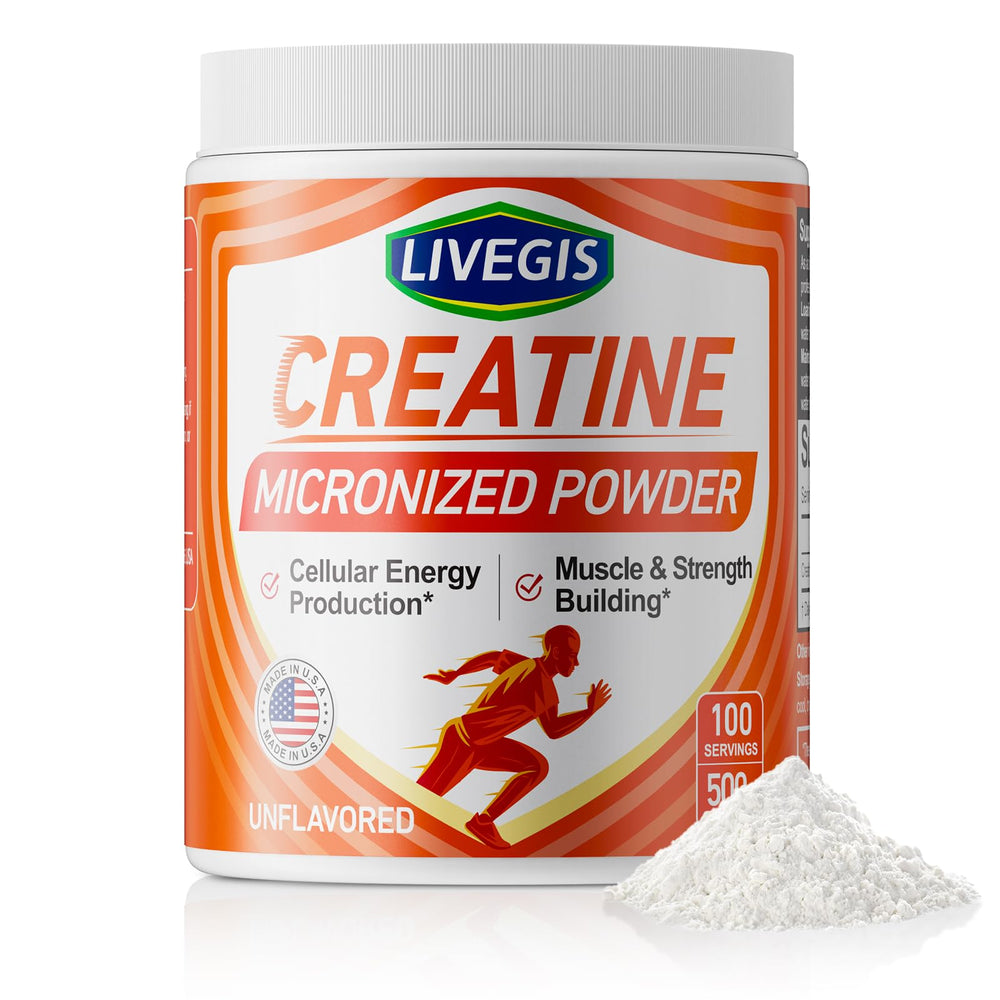 LIVEGIS Creatine Monohydrate 500g unflavored front label