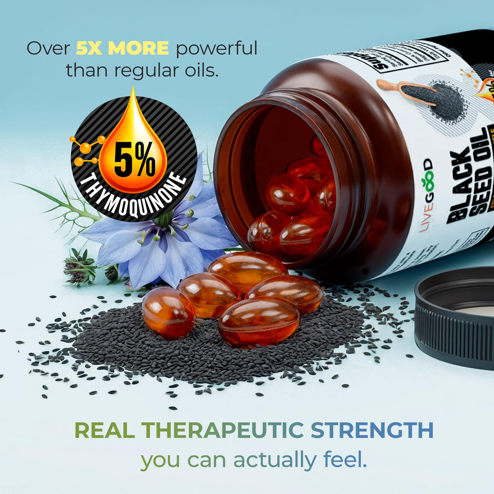 60-count bottle packaging for LIVEGOOD Black Seed Oil Capsules