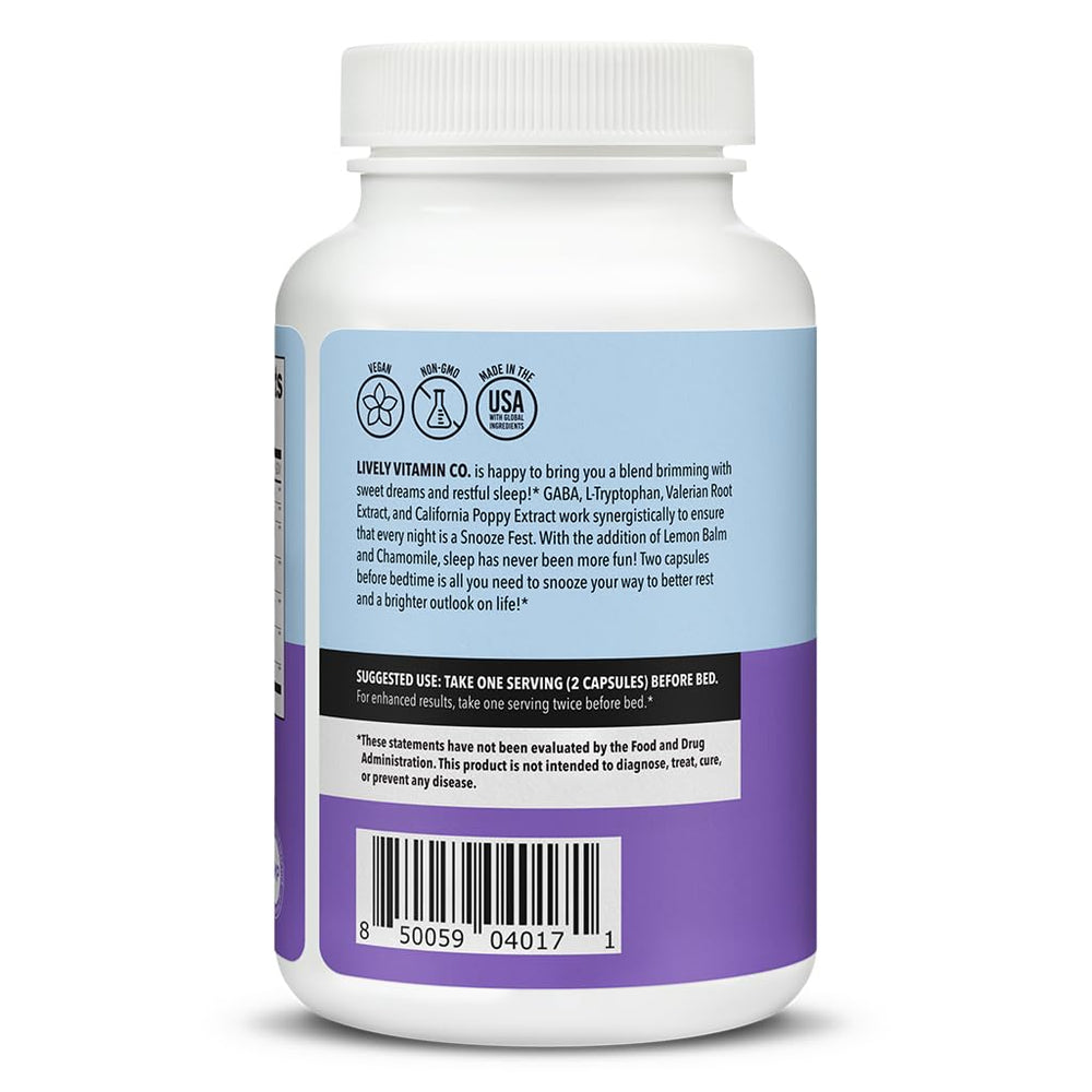 Close-up of Snooze Fest capsules highlighting natural sleep ingredients