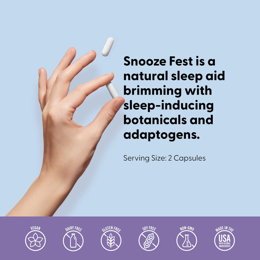 Herbal ingredients including chamomile, valerian root, lemon balm, and melatonin