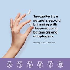 Herbal ingredients including chamomile, valerian root, lemon balm, and melatonin