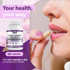 Supplement bottle with text highlighting liver health