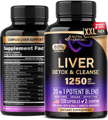 Liver cleanse and detox bottle featuring milk thistle and 20-in-1 formula