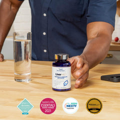 LiverMD six-ingredient formula graphic showcases comprehensive liver care.