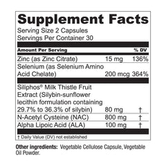 N-acetyl cysteine, alpha-lipoic acid, zinc and selenium ingredients