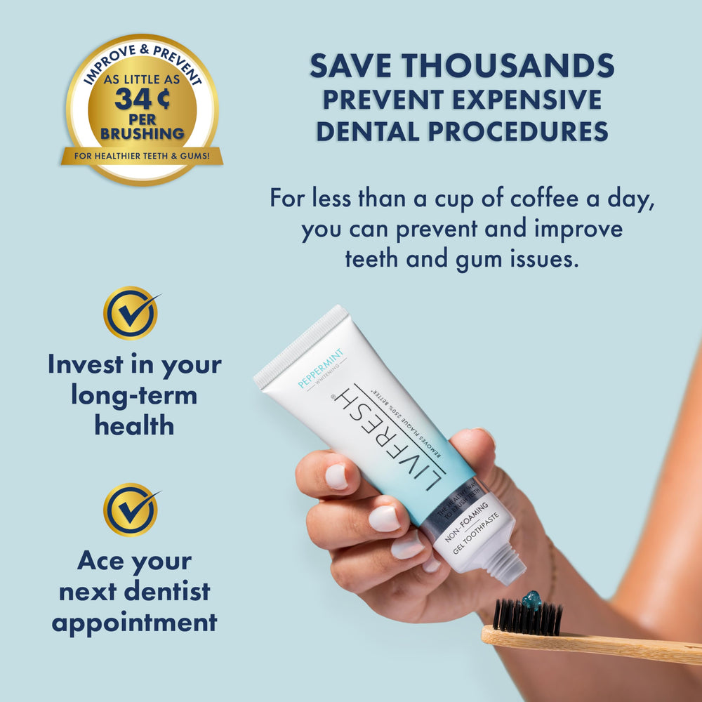 LIVFRESH gel toothpaste being dispensed