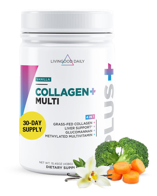 Livingood Daily Collagen Vanilla bottle on a white background
