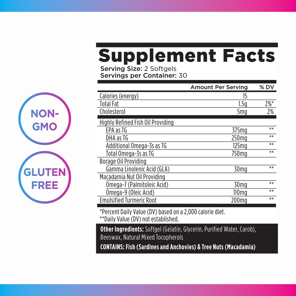 Bottle label showing gluten-free and non-GMO ingredients