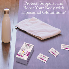 LivOn Glutathione packets squeezed into water for convenient dosing.