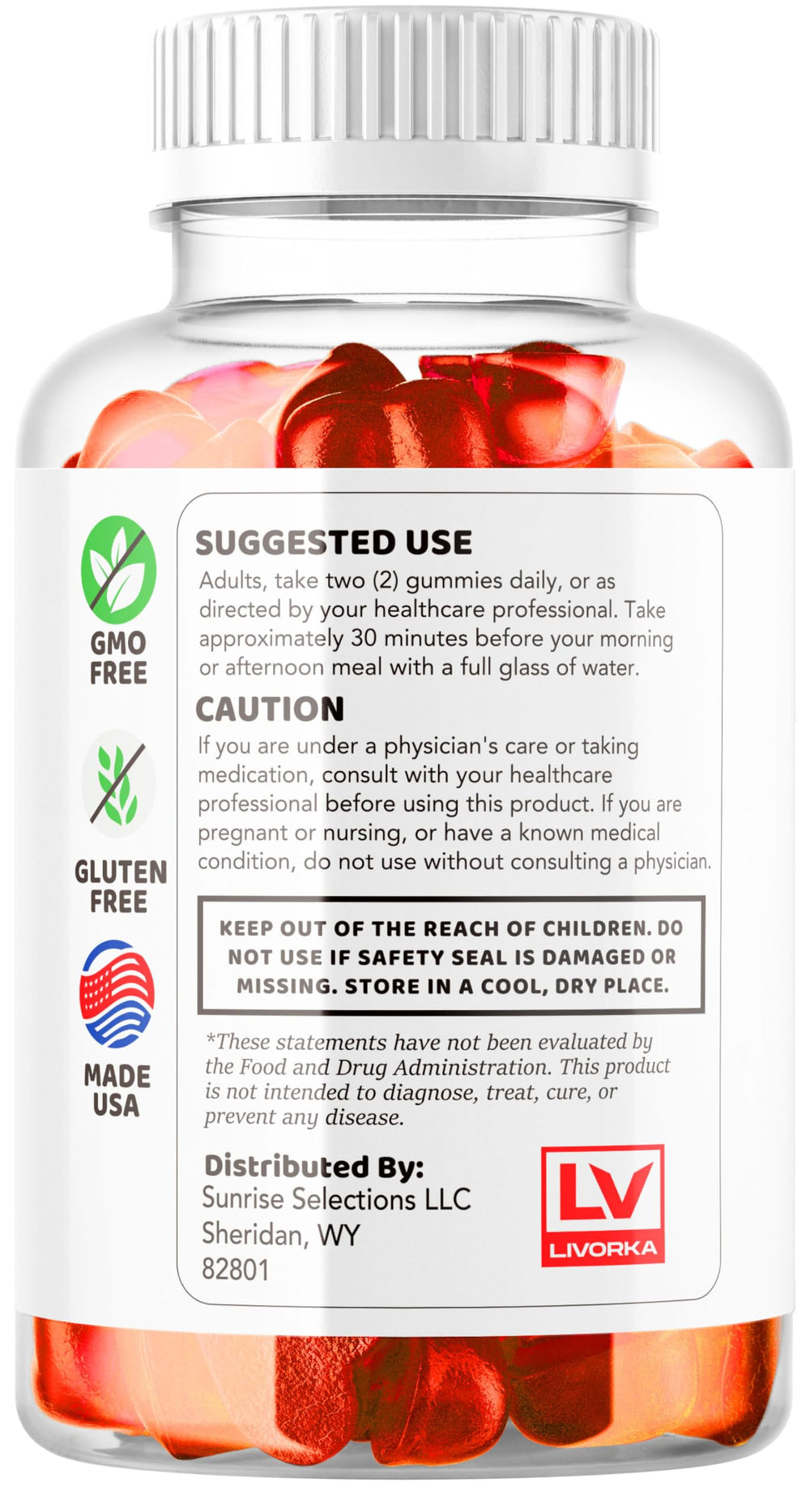 LIVORKA Blast Keto ACV gummies beside a measuring spoon to show serving size