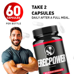 Close-up of Erecpower capsules pouring from bottle