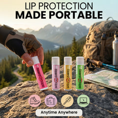 Lizard Lips pocket-ready balm in use demonstrates quick sun protection on the go.