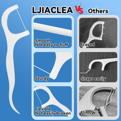 Adults and children flossing with LJIACLEA floss picks