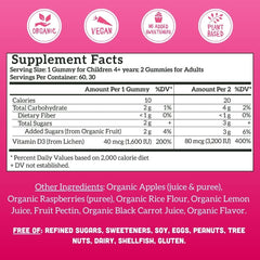 Product packaging for Llama Naturals Vitamin D3 Raspberry gummies