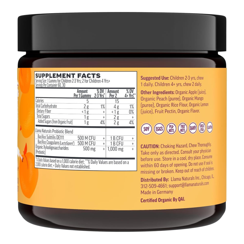 Front view of Llama Naturals Kids Probiotic packaging
