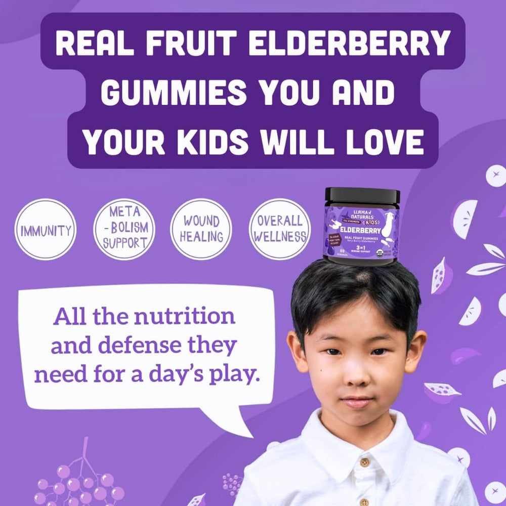 Llama Naturals vitamin C zinc kids gummies emphasize essential nutrients