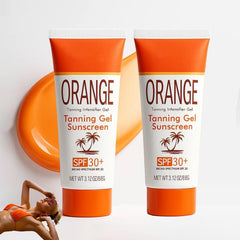 LMDGDS Orange Tanning Gel Sunscreen being applied for an even bronze glow.
