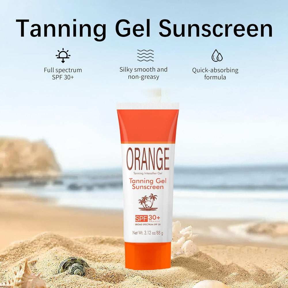 LMDGDS Orange Tanning Gel Sunscreen spreads smoothly for a natural bronze look.