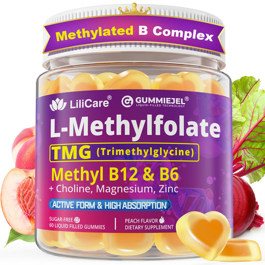 Close-up of L-Methylfolate gummies showing 15mg and 7.5mg variants
