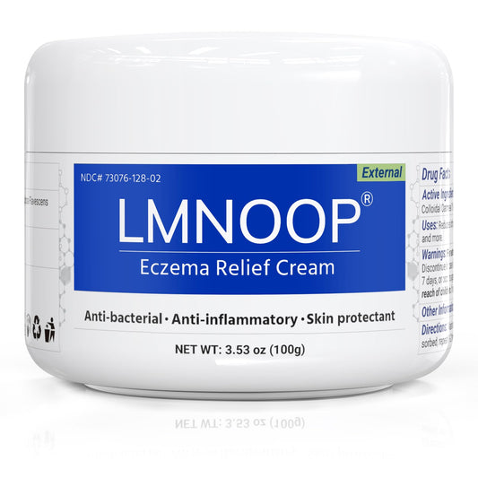 LMNOOP eczema cream tube closeup shows a rich, soothing formula for irritated skin.