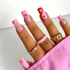 Lomxene valentines nails pink French with red hearts for date-night style