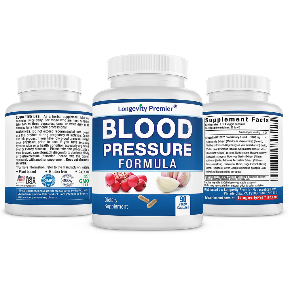 Longevity Blood Pressure Formula 2-Bottle Value Pack packaging back view