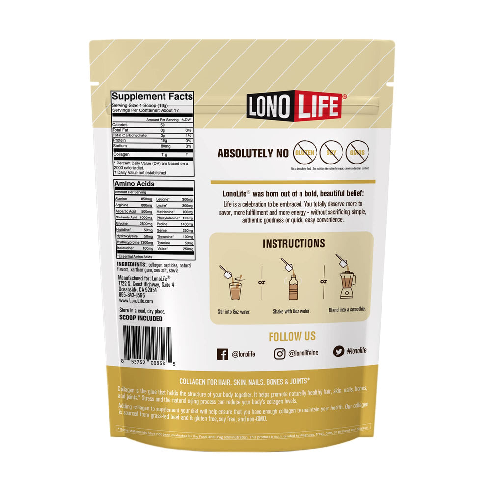 Ingredients panel for LonoLife Vanilla Collagen Peptides