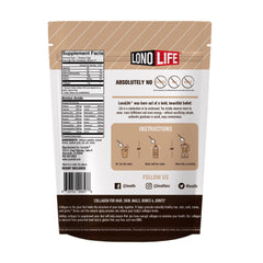 Close-up of mocha collagen peptide powder scoop