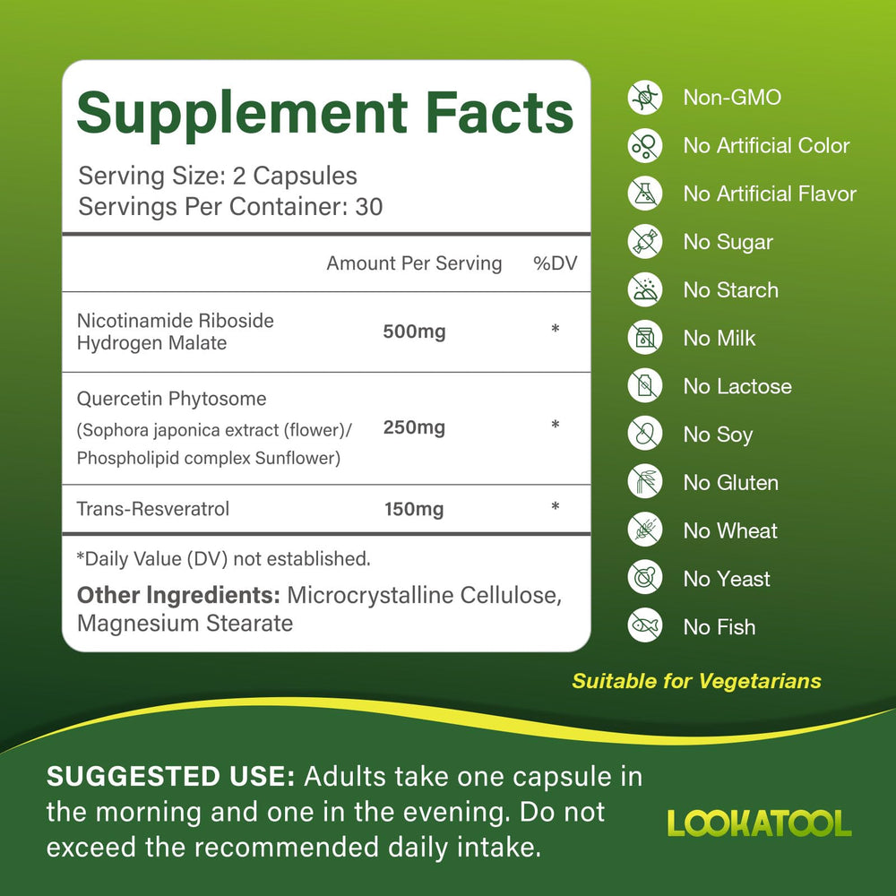 Serving guide showing 60 capsules per bottle