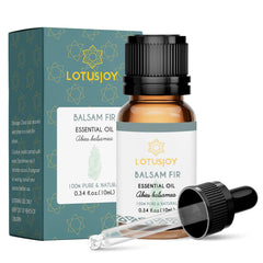 LotusJoy balsam fir essential oil bottle with amber glass and dropper
