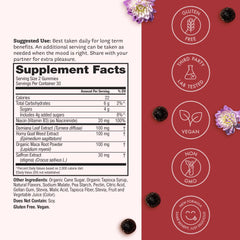 Close-up of Love Bites gummies with background