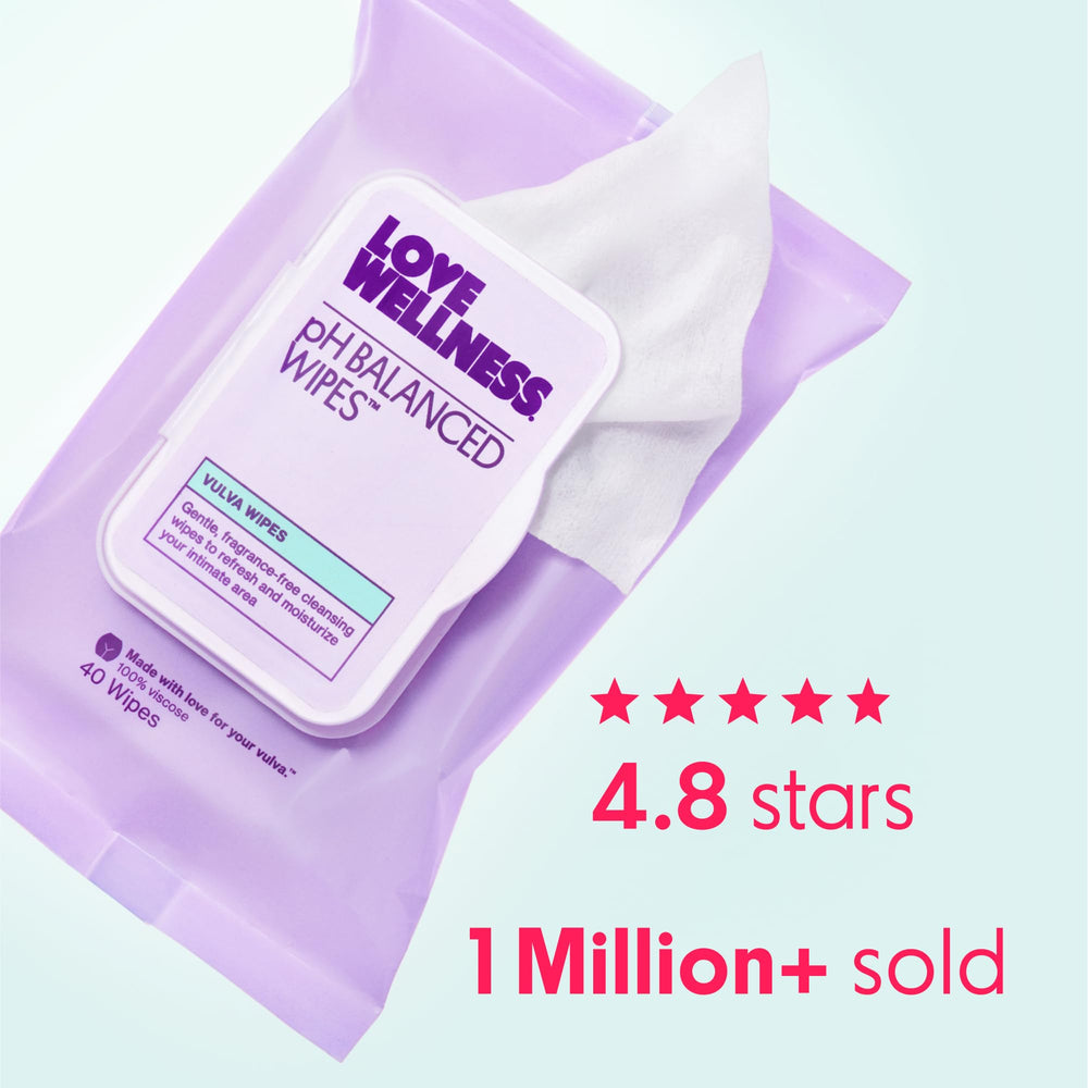 Love Wellness pH Balancing Wipes 2-pack with 40 wipes each for daily cleansing.
