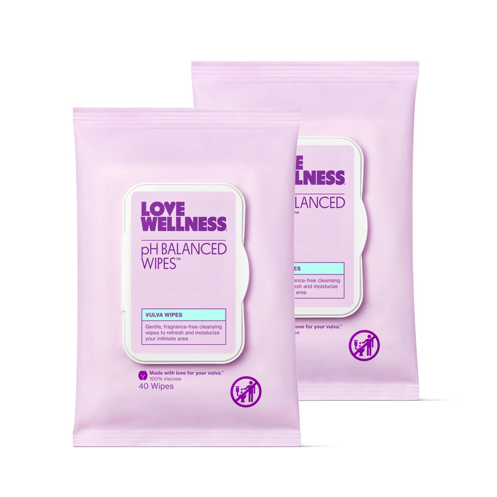 Love Wellness pH Balancing Wipes fragrance-free Aloe for gentle cleansing on sensitive skin.