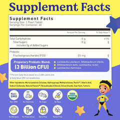 Chewable probiotics for kids aged 4+ with prebiotics