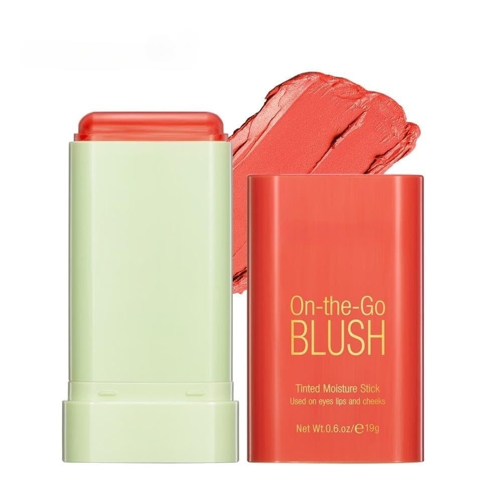 Lovelycat blush stick orange application demonstrates smooth, portable color.