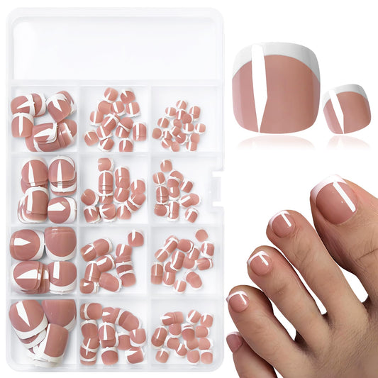LoveOurHome French tip toenails with brown base and white tips for timeless pedicure.
