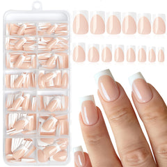 LoveOurHome French tips press-on nails in pale nude for elegant everyday wear.