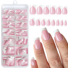 LoveOurHome French Tips Press-On Nails with white tip in medium square for a timeless manicure