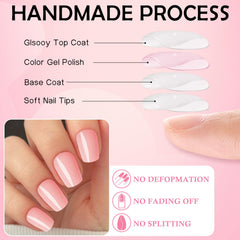 LoveOurHome nude coffin press-on nails gloss-finish – glossy look with quick wear.