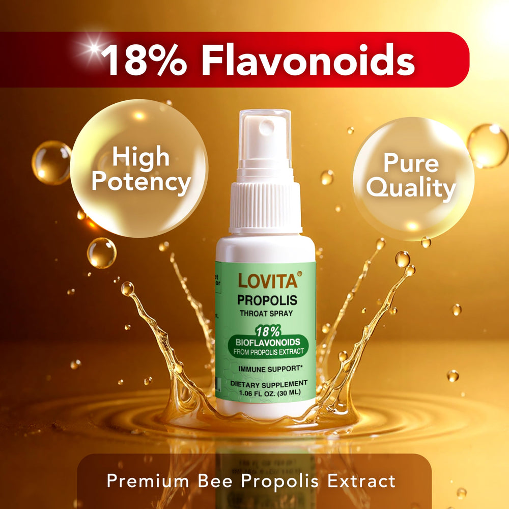 Propolis throat spray being used at desk for on the go relief