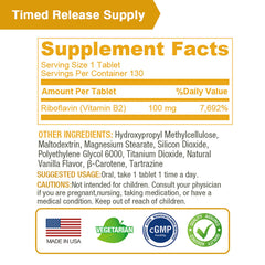 Made in USA label on Lovita Vitamin B2 bottle