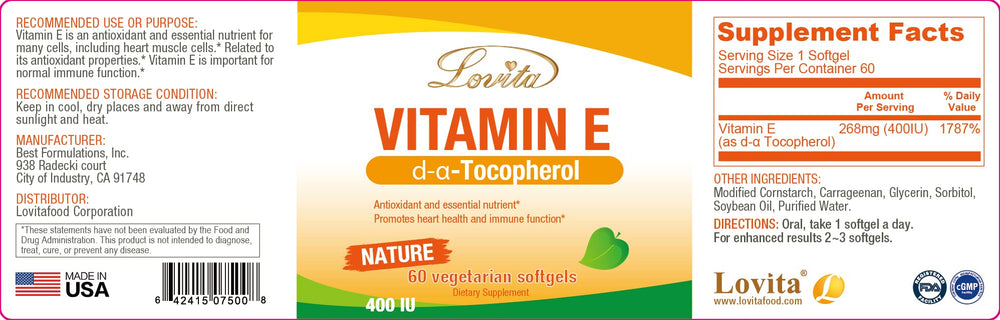 Made in USA quality manufacturing for LOVITA Vitamin E