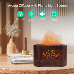 LOVME Flame Humidifier mist dispersion demonstrating room moisture and scent diffusion