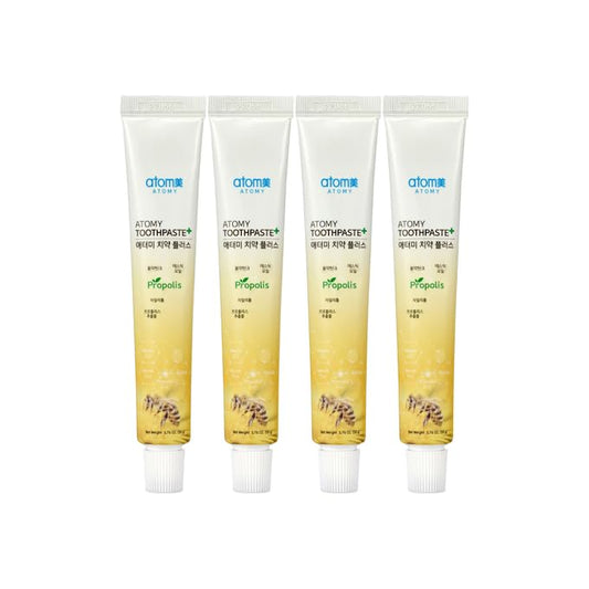 Front packaging of Low Fluoride Toothpaste with Propolis Extract, 4 x 50g tubes