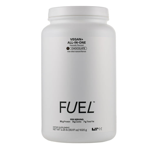 LTH Fuel Vegan & All-in-One Chocolate flavor protein shake canister