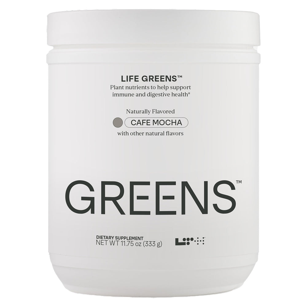 Front view of LTH Life Greens Cafe Mocha canister