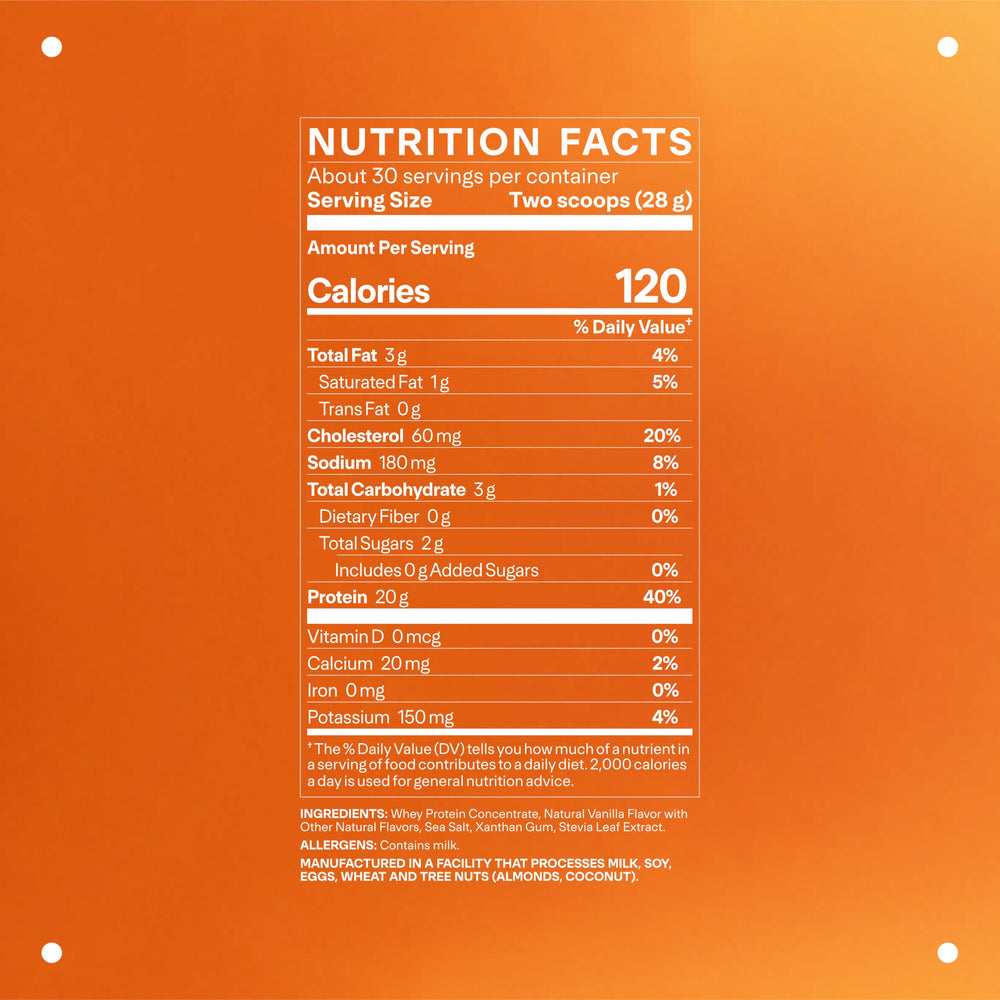 Ingredients list for LTH Whey Protein grass-fed vanilla 930g
