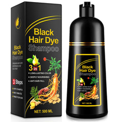 LTQXGT black hair dye shampoo bottle showing the 3-in-1 formula for easy at-home color