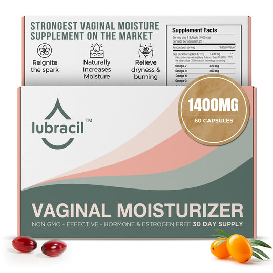 Lubracil Vaginal Moisturizer Pills pack-front demonstrates a daily moisture support option.