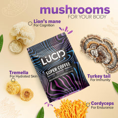 Lucid Lions Mane mushroom closeup highlights earthy, brain-friendly notes